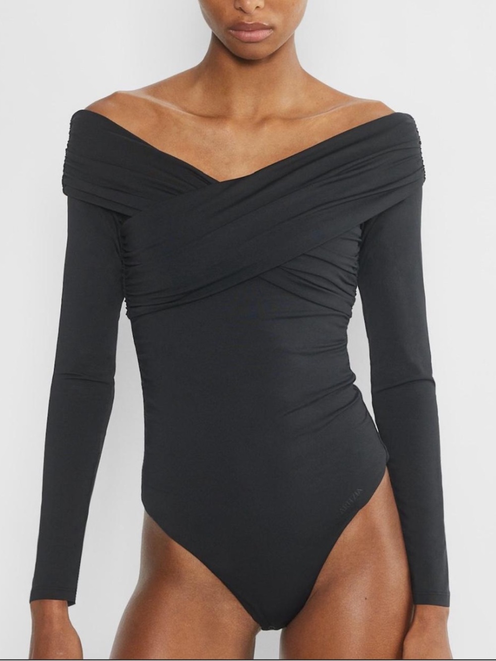 Contour Criss-Cross Long Sleeve Bodysuit, Cream - Aritzia